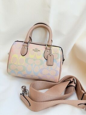 NWT Coach Mini Rowan Crossbody Bag Rainbow Signature Canvas CDC39 Sand Multi